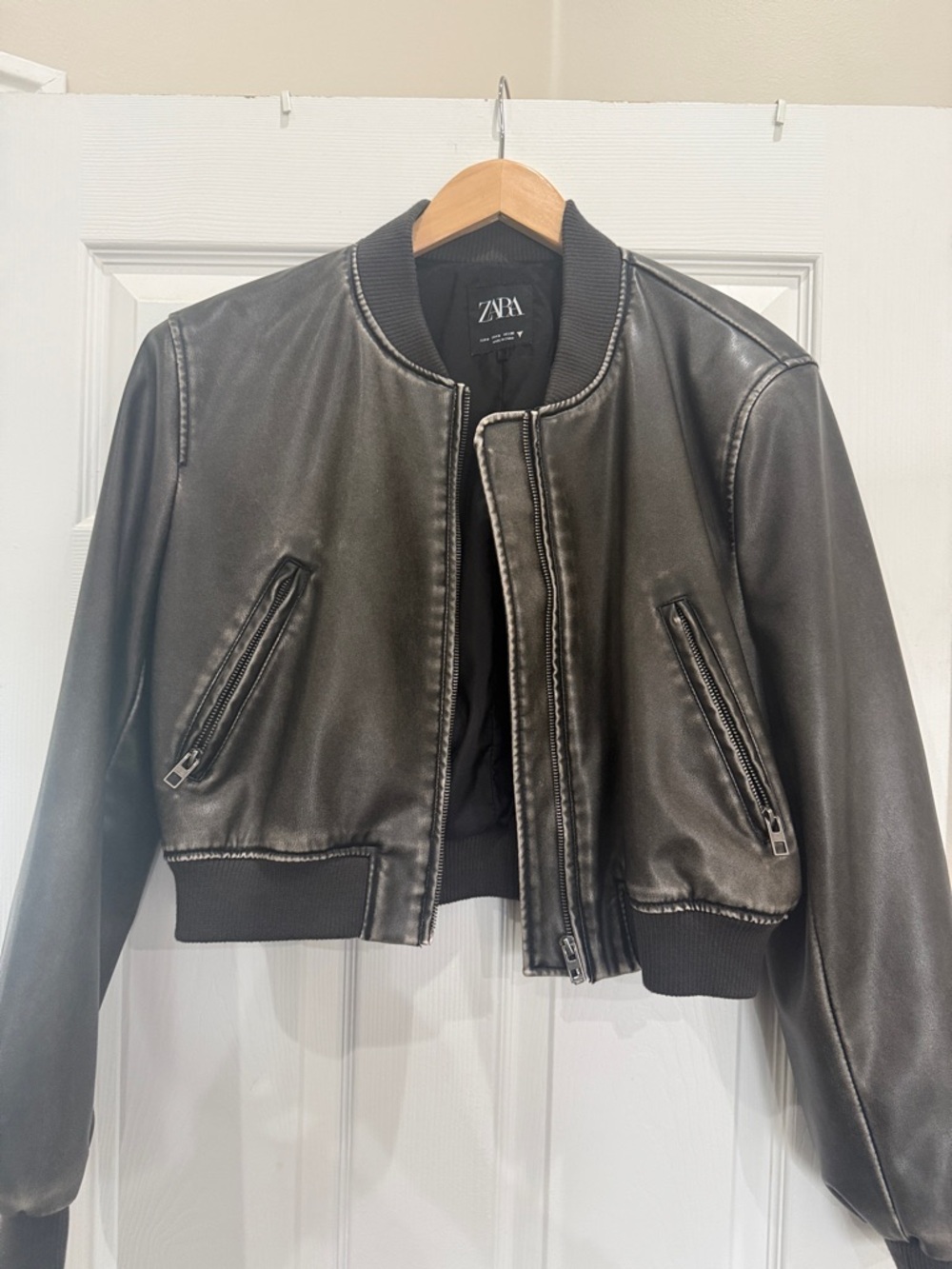 ZARA Black faux Leather Bomber Jacket